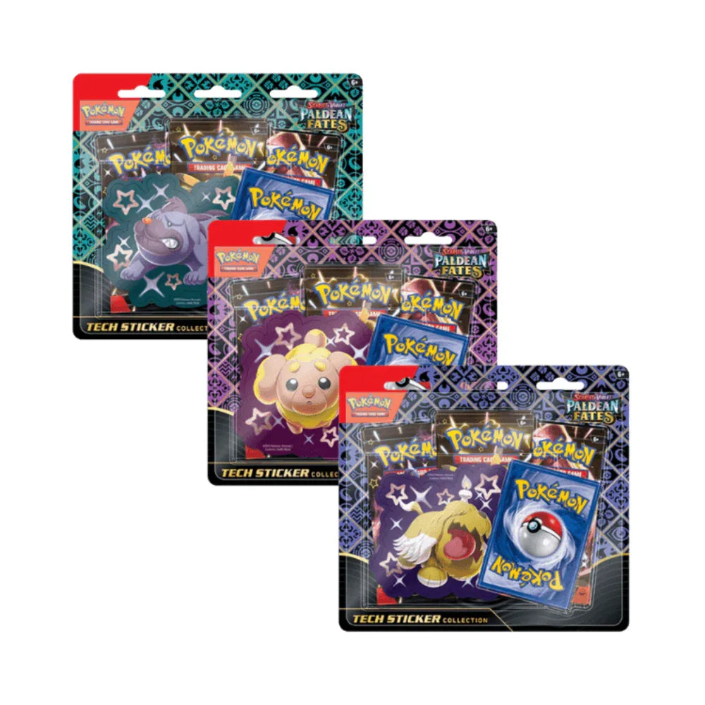 Pokémon TCG: Paldean Fates – Tech Sticker Collection – Pack de 3 – Inglés - Kadoplay