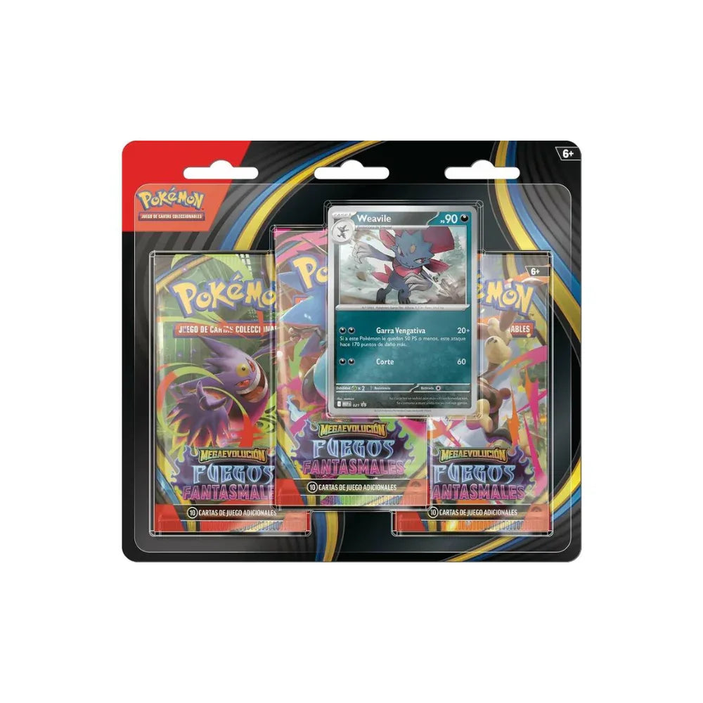 Pokémon TCG: Fuegos Fantasmales Blíster 3 Sobres + Promo Weavile – Español - Kadoplay