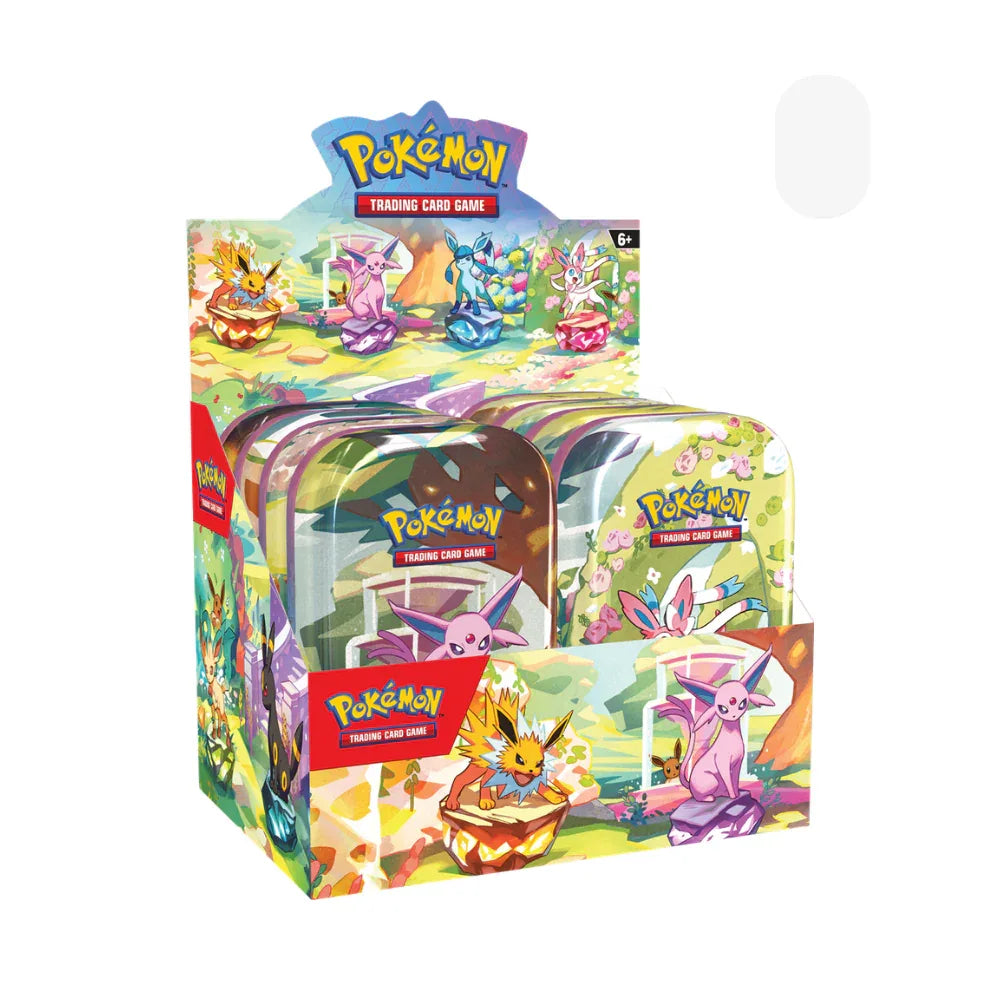 Pokémon TCG Prismatic Evolutions Mini Tin Display – 8 Tins – Inglés - Kadoplay