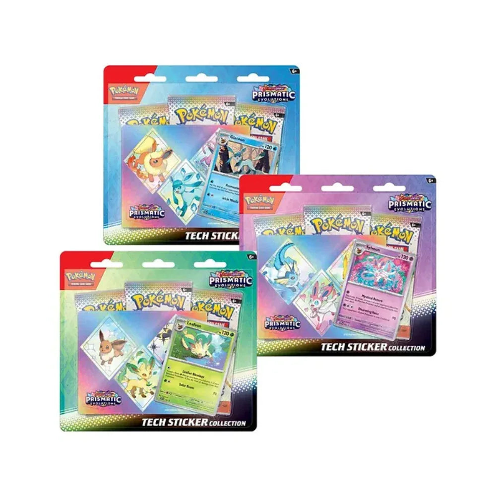 Pokémon TCG: Prismatic Evolutions Tech Sticker Collection – Pack de 3 Diferentes – Inglés - Kadoplay